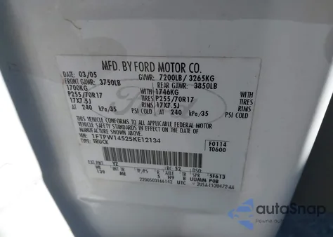 2005 Ford F-150 Fx4/Lariat/Xlt z USA, uszkodzony, nr VIN 1FTPW14525KE12134